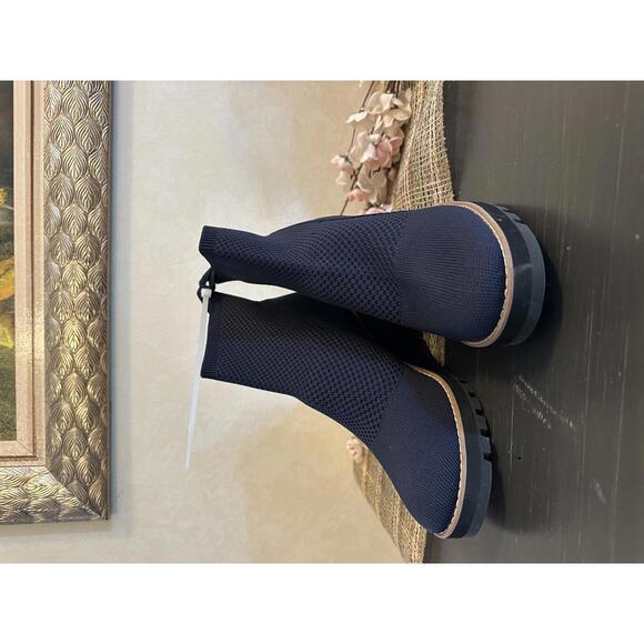 Eileen Fisher Navy Knit Ankle Boots with Wedge Heel - Picture 1 of 6